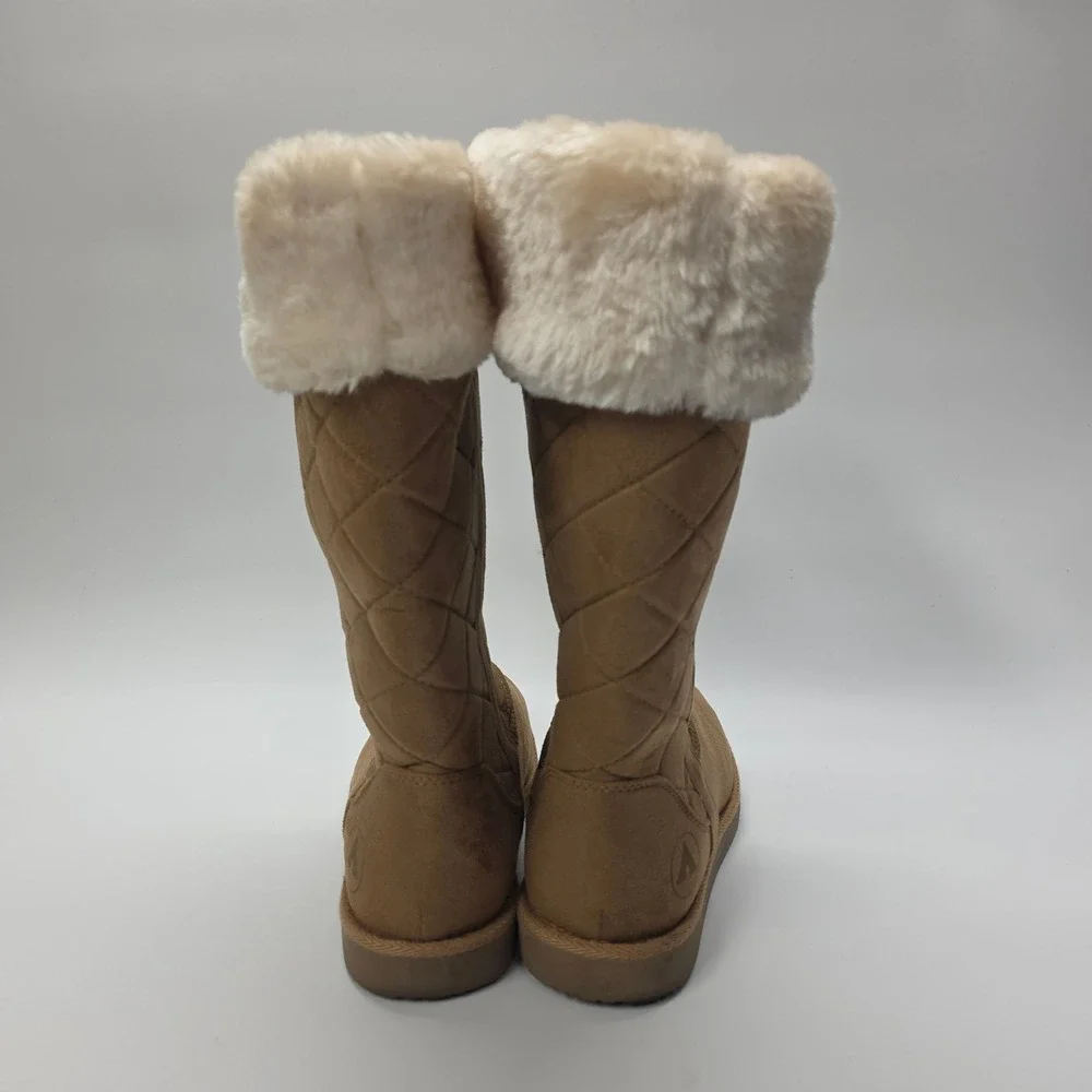Airwalk Winter Boots Womens 7 Tan Faux Fur Lined‎ Quilted Warm Cozy Cold Weather